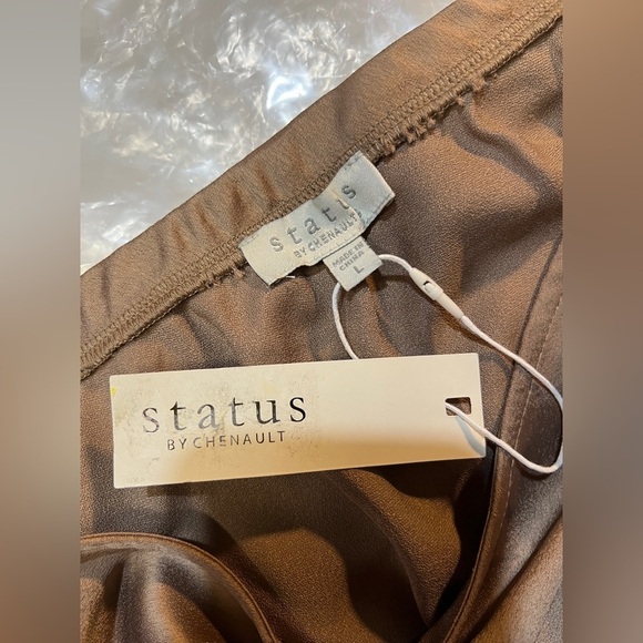 STATUS by‎ CHENAULT Tan pull on satin pleated skirt size L. - Picture 9 of 14